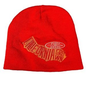 California Grown Pizza My Heart embroidered red knit beanie cap. Never worn.